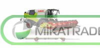 077857 Масштабная модель Зерноуборочный комбайн Claas Trion 720 Montana Convio 1080 и транспортная тележка в масштабе 1:32