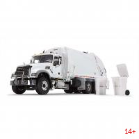 10-4213 Масштабная модель Мусоровоз Белый Mack Granite MP С Задней Загрузкой McNeilus И Мусорными Тележками сувенирная продукция в масштабе 1 34