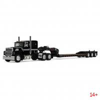 60-2102 Масштабная модель Ford LTL 9000 с 60-дюймовым спальным местом Flat Top Sleeper И Трехосным Низкорамным Прицепом Fontaine Magnitude Черный сувенирная продукция в масштабе 1 64