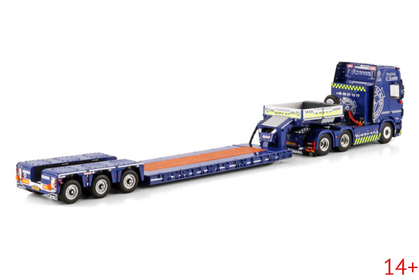 01-4583 Масштабная модель Низкорамный трал SCANIA R HIGHLINE CR20H 6X4 в масштабе 1 50