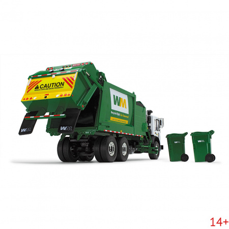 10-4004Д Масштабная модель Мусоровоз WM Mack TerraPro С Боковой Загрузкой и с мусорными тележками сувенирная продукция в масштабе 1 34