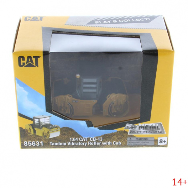 85631 Масштабная модель Тандемный вибрационный каток Cat CB-13 с кабиной в масштабе 1:64