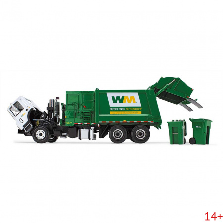 10-4004Д Масштабная модель Мусоровоз WM Mack TerraPro С Боковой Загрузкой и с мусорными тележками сувенирная продукция в масштабе 1 34