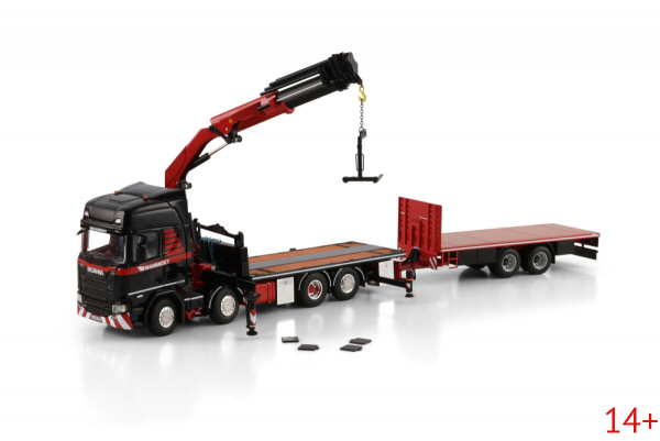 410319 Масштабная модель Манипулятор с прицепом SCANIA R HIGHLINE CR20H RIGED FLATBED TRUCK 8X2 в масштабе 1 50