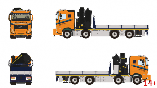 01-4960 Масштабная модель Манипулятор VOLVO FH 5 SLEEPER CAB RIGED FLATBED TRUCK 8X24 в масштабе 1 50