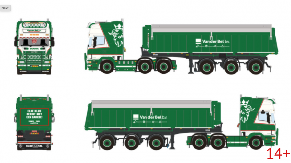 01-5368 Масштабная модель Самосвальный прицеп SCANIA 4 SERIES TOPLINE 6X2 в масштабе 1 50