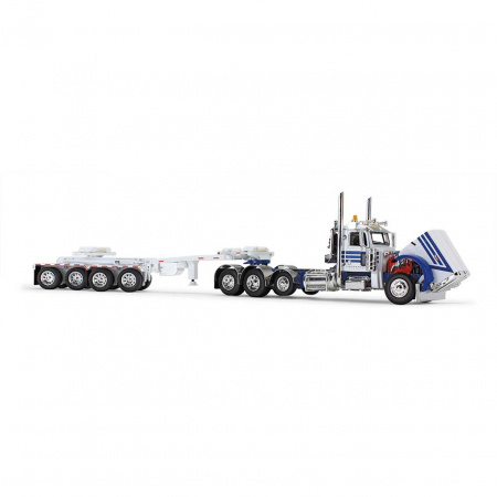 60-1674 Масштабная модель Бело-Голубой Peterbilt Model 389 Day Cab & ERMC 4-Осный Hydra-Steer Trailer С Нагрузкой На Балку Моста сувенирная продукция в масштабе 1 64