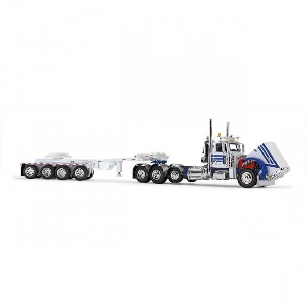 60-1674 Масштабная модель Бело-Голубой Peterbilt Model 389 Day Cab & ERMC 4-Осный Hydra-Steer Trailer С Нагрузкой На Балку Моста сувенирная продукция в масштабе 1 64