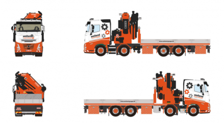 01-5380 Масштабный модель Манипулятор VOLVO FH AERO SLEEPER CAB RIGED FLATBED TRUCK 8X2 в масштабе 1 50