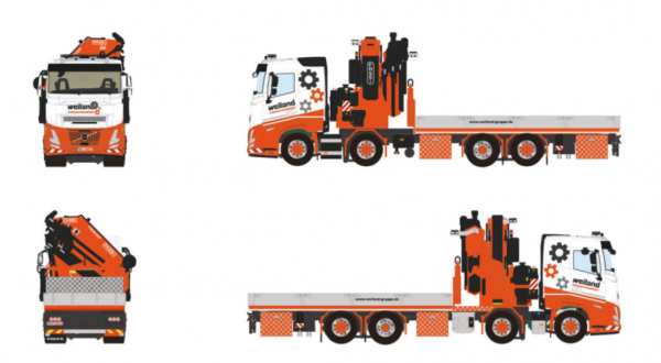 01-5380 Масштабный модель Манипулятор VOLVO FH AERO SLEEPER CAB RIGED FLATBED TRUCK 8X2 в масштабе 1 50
