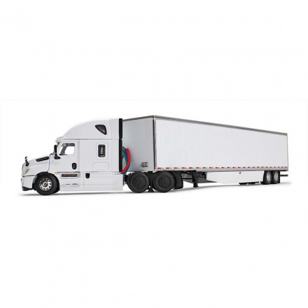 60-0744 Масштабная модель Белый Freightliner 2018 Cascadia High-Roof Sleeper & 53' Utility Trailer С Юбками сувенирная продукция в масштабе 1 64