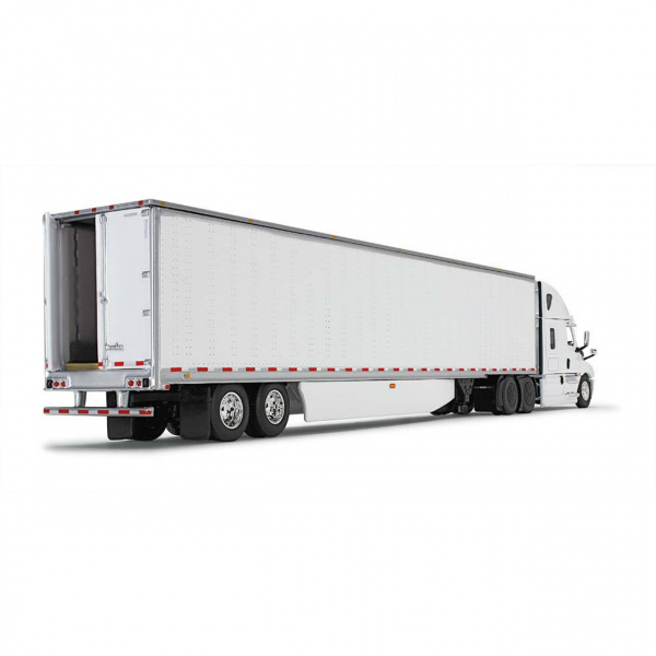 60-0744 Масштабная модель Белый Freightliner 2018 Cascadia High-Roof Sleeper & 53' Utility Trailer С Юбками сувенирная продукция в масштабе 1 64