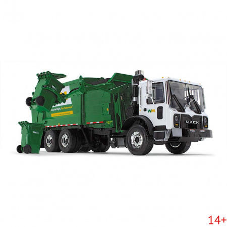 10-4004Д Масштабная модель Мусоровоз WM Mack TerraPro С Боковой Загрузкой и с мусорными тележками сувенирная продукция в масштабе 1 34
